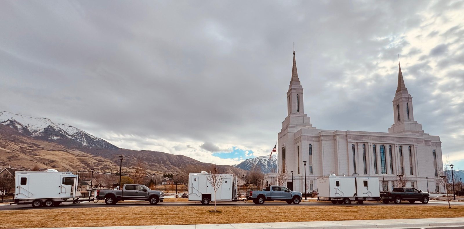 9 station restroom trailer in the church grounds (restroom trailer rental, Arizona)