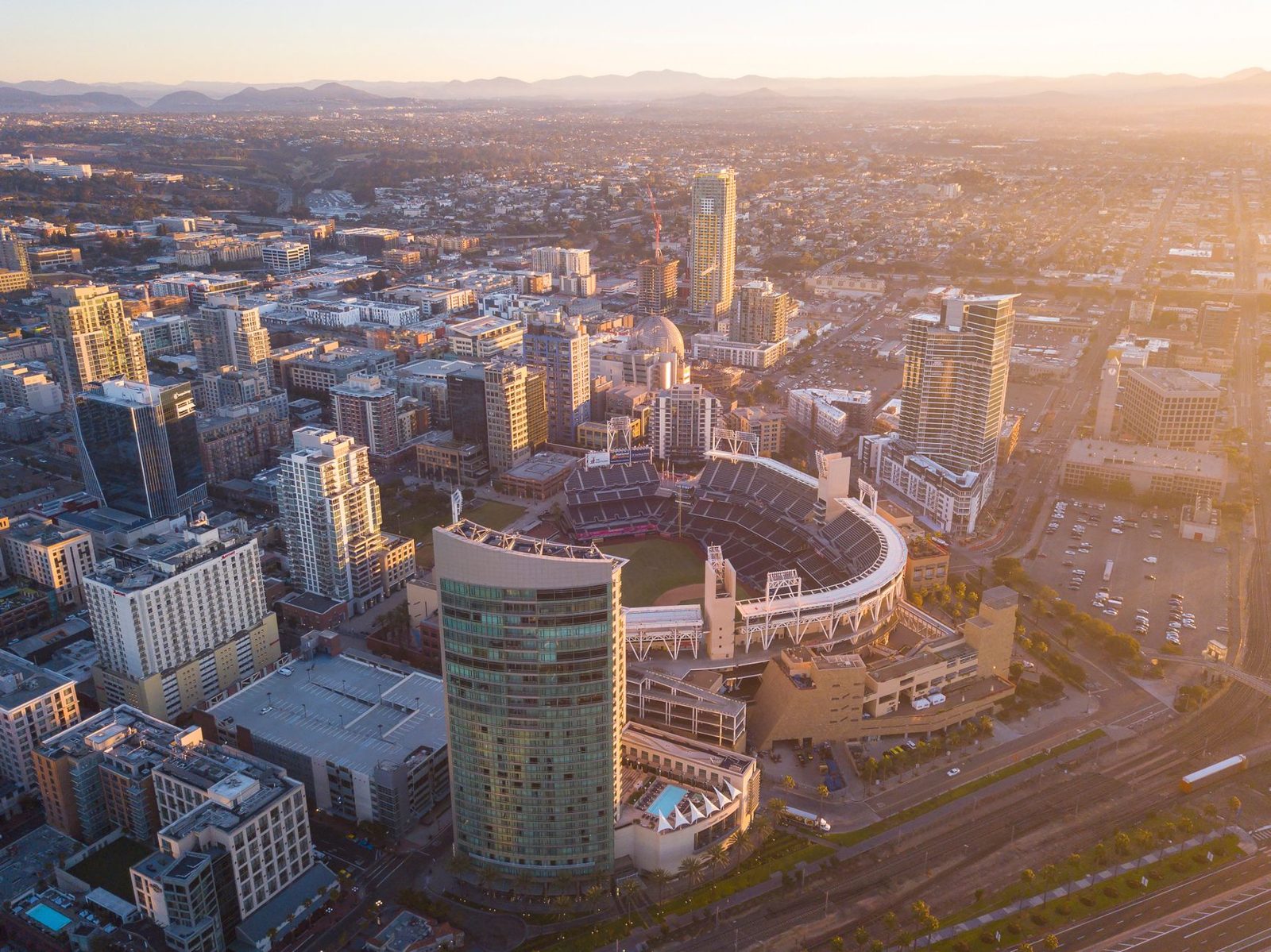 Downtown San Jose from above at sunset