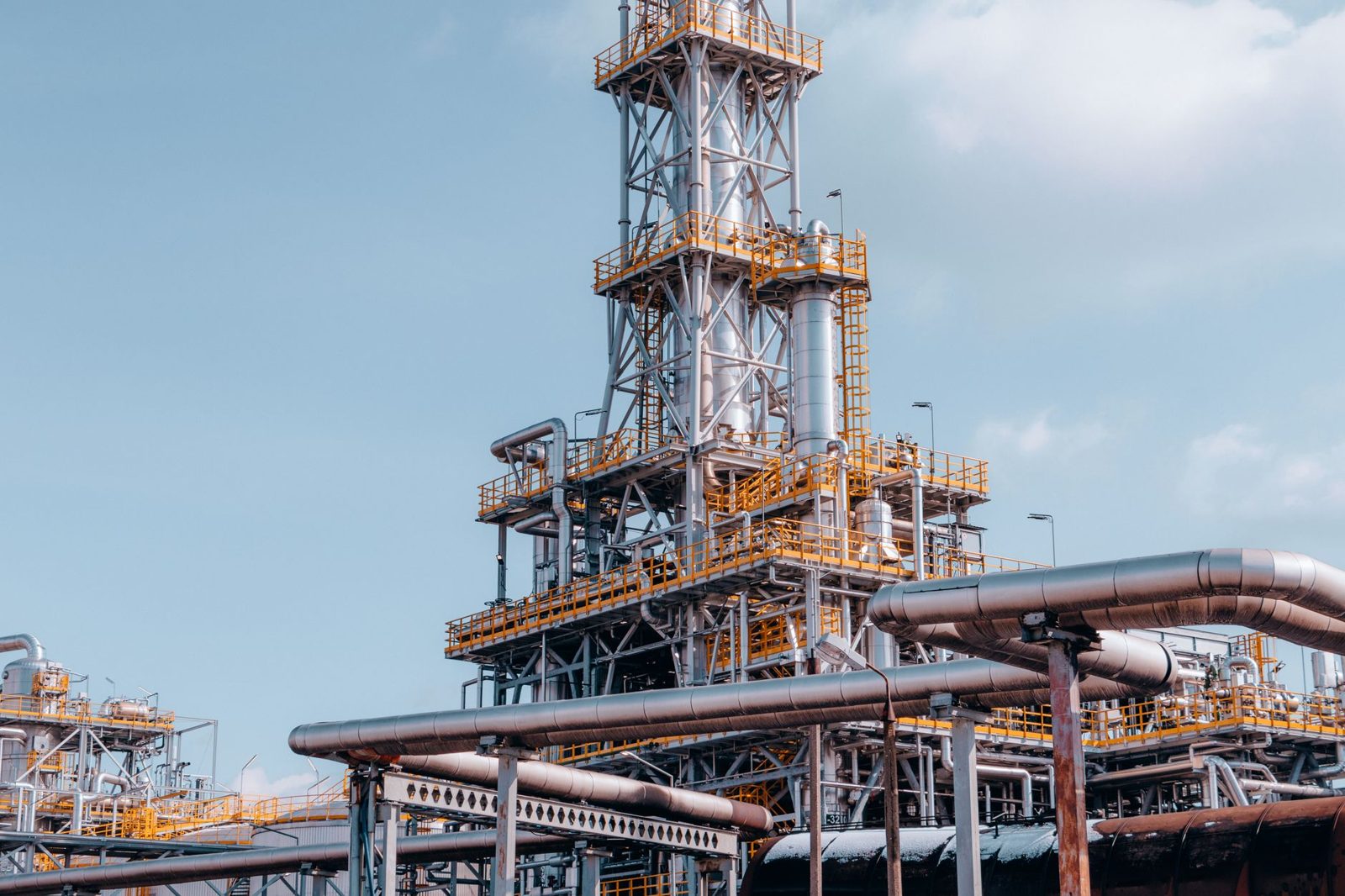 A steel process tower at an industrial plant