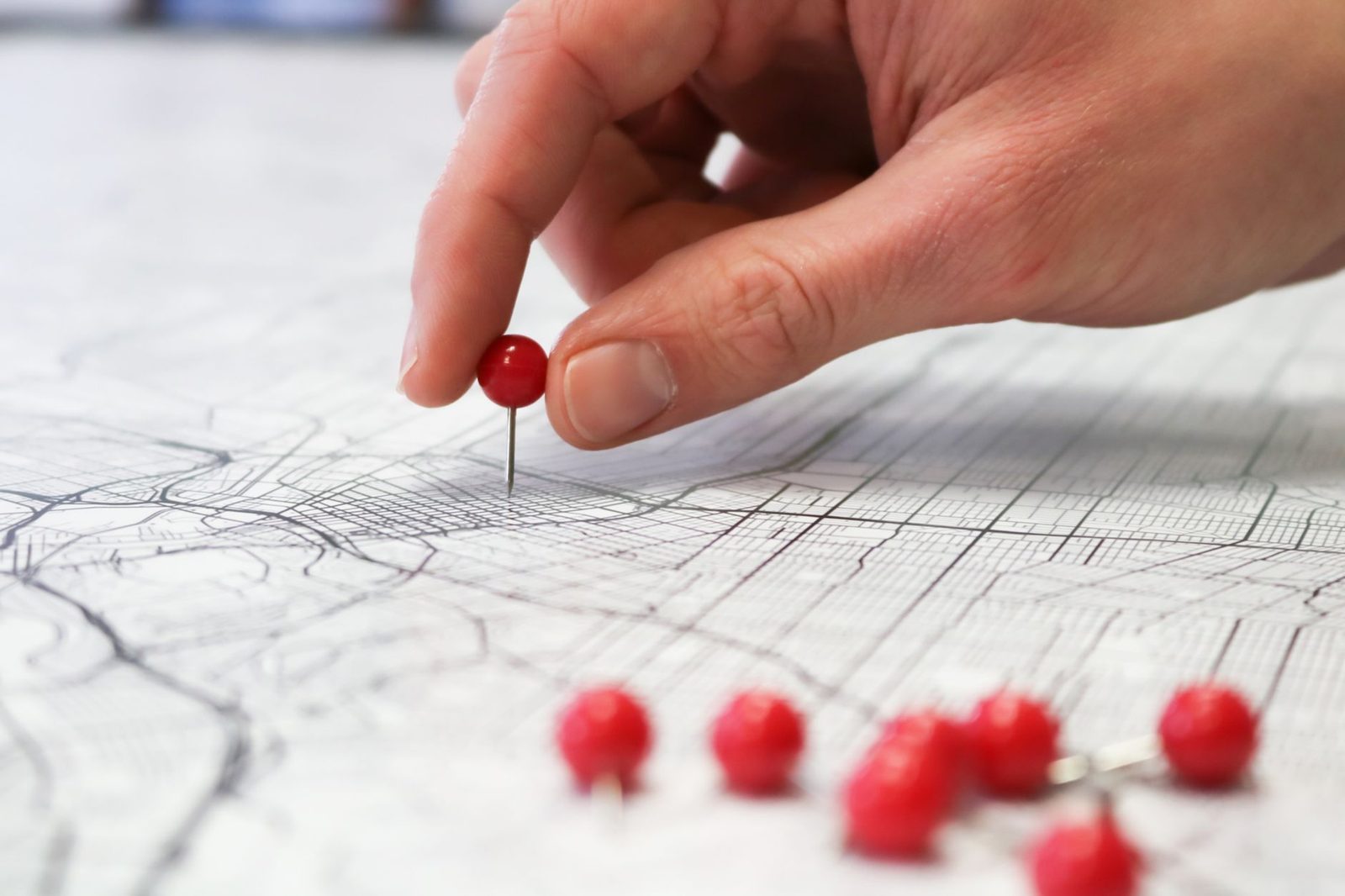 Pins marking locations on a planning map