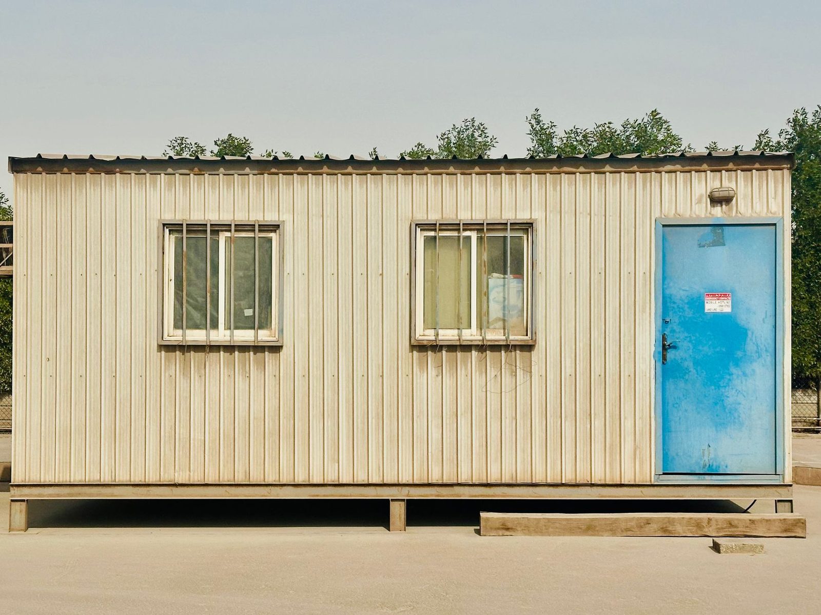 A modular building unit set up on a job site
