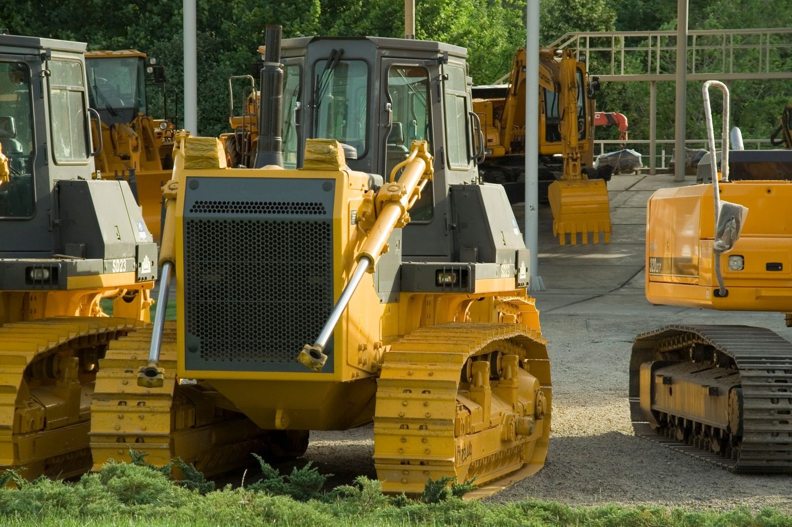 Dozers parked in an equipment yard
