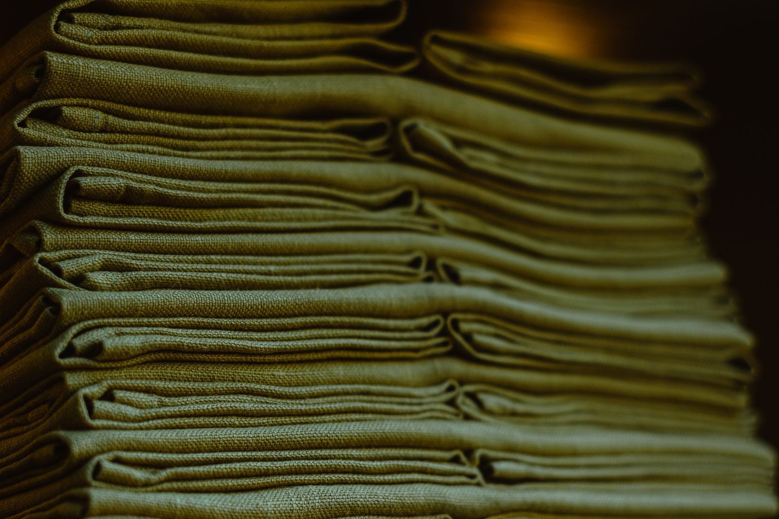 Stacks of folded work clothes