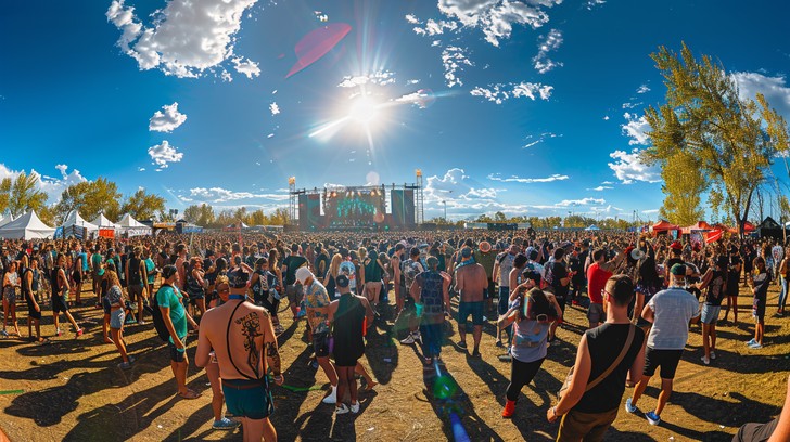 Large outdoor festival crowd in Sacramento on a hot day