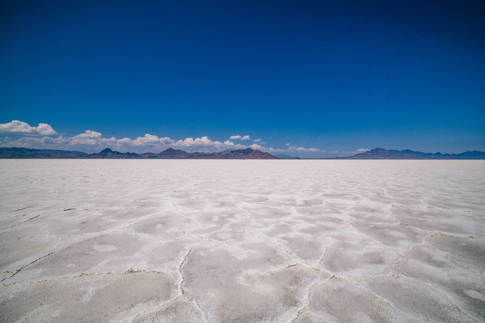 The Bonneville Salt Flats and distant mountains in Utah's West Desert